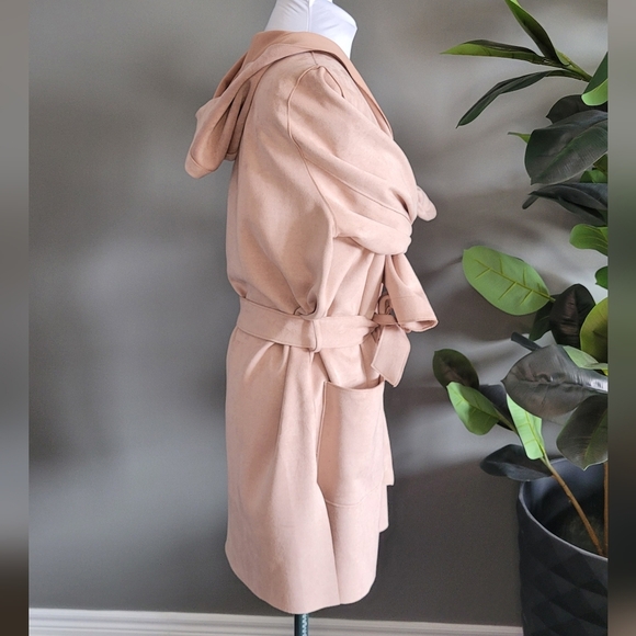 Zara Pink Hooded Belted Coat - Picture 3 of 6